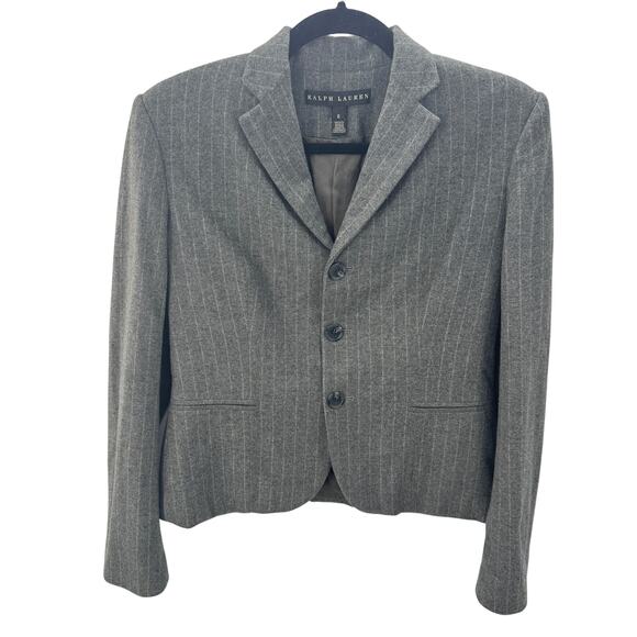 Ralph Lauren Black Label Blazer‎ 100% Merino Wool Pinstripe Women's Size 8 Gray - Picture 1 of 7